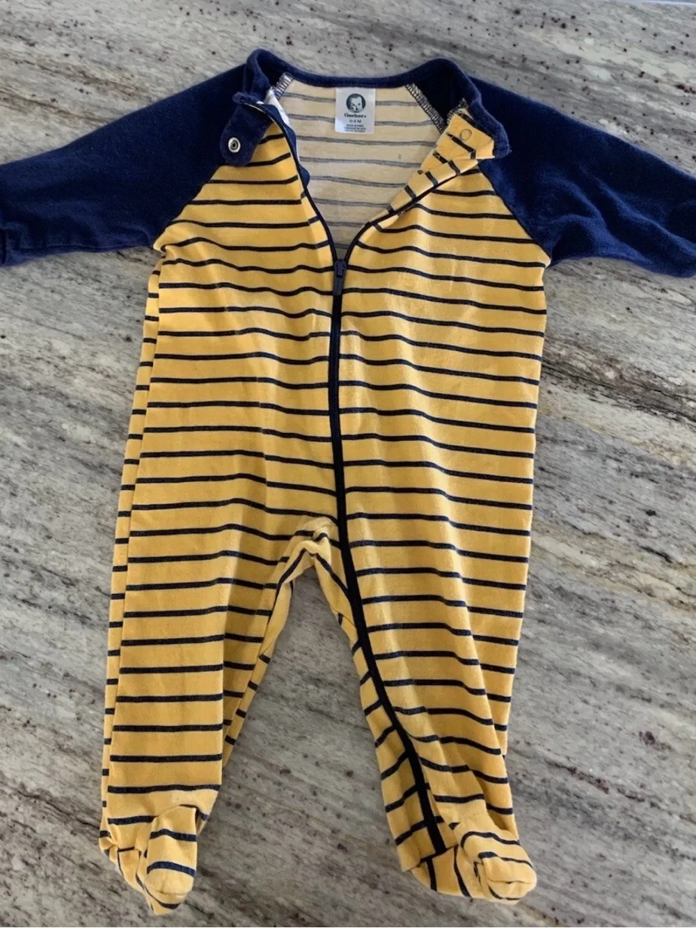 Carter's Yellow & Navy Striped Baby Footed One-Pieces (2)